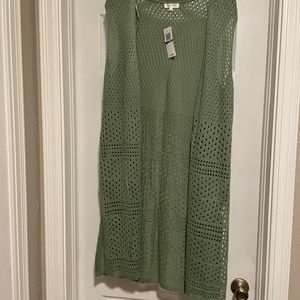 Ultra Flirt Green Sleeveless Long Vest/Cardigan, Large